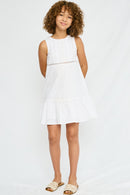 G7008 OFF WHITE Girls Lace Ruffle Tank Dress Full Body