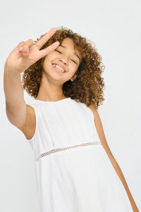 G7008 OFF WHITE Girls Lace Ruffle Tank Dress Detail