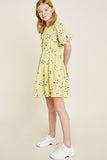 G7020-YELLOW MIX Floral Tie-Sleeve Mini Babydoll Dress Alternate Angle