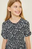 G7057-BLACK MIX Floral Smocked Mini Babydoll Dress Alternate Angle