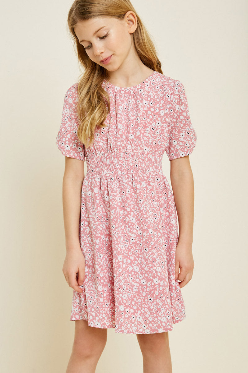 Girls' Floral Pattern Smocked Mini Dress Girls' Floral Pattern Smocked Mini Dress