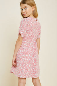 G7057-PINK MIX Floral Smocked Mini Babydoll Dress Back