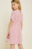 G7057-PINK MIX Floral Smocked Mini Babydoll Dress Back