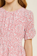 G7057-PINK MIX Floral Smocked Mini Babydoll Dress Alternate Angle