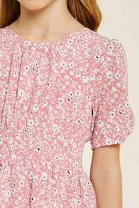 G7057-PINK MIX Floral Smocked Mini Babydoll Dress Alternate Angle