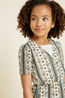 G7062-GREEN MIX Surplice Mini Fit and Flare Dress Alternate Angle