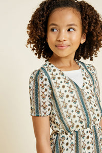 G7062-GREEN MIX Surplice Mini Fit and Flare Dress Alternate Angle