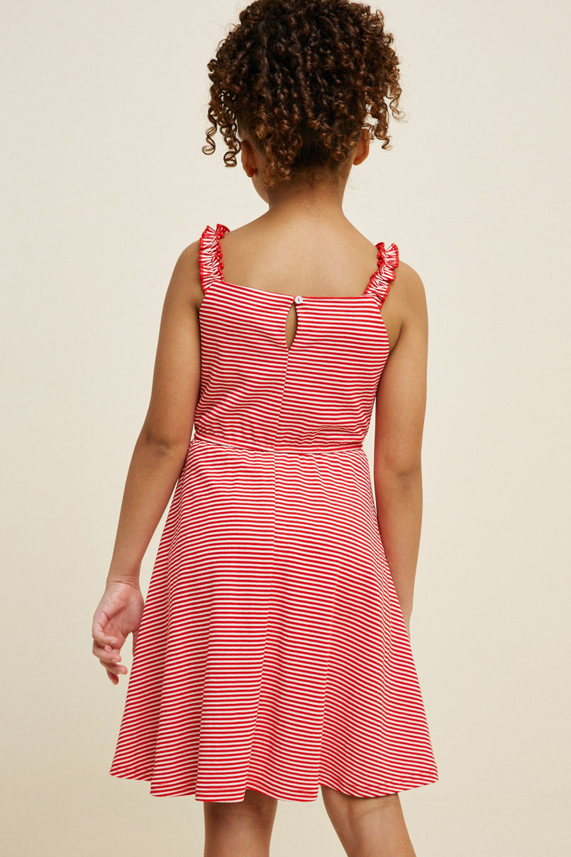 Stripe Ruffle Sleeve Mini Swing Dress