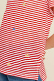 G7113-RED MIX Stripe Embroidered Flower High-Low T-Shirt Front Detail