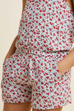G7137-RED MIX Floral Print Romper Front Detail