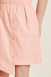 G7206-LT PINK Asymmetrical Snap Button Paperbag Skirt Front Detail