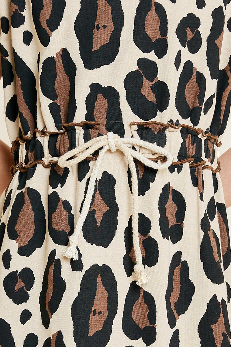 G7214-LEOPARD Leopard Mini French Terry Dress Front Detail