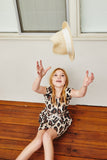 G7214 LEOPARD Girls Leopard French Terry Dress Pose