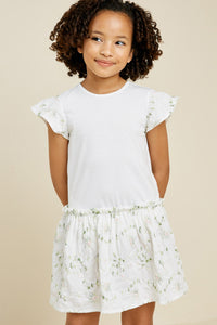 G7257-OFF WHITE Floral Flutter Sleeve Mini Dress Front