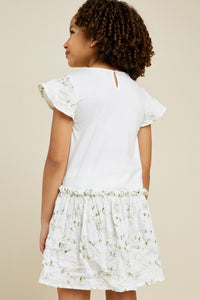 G7257-OFF WHITE Floral Flutter Sleeve Mini Dress Back