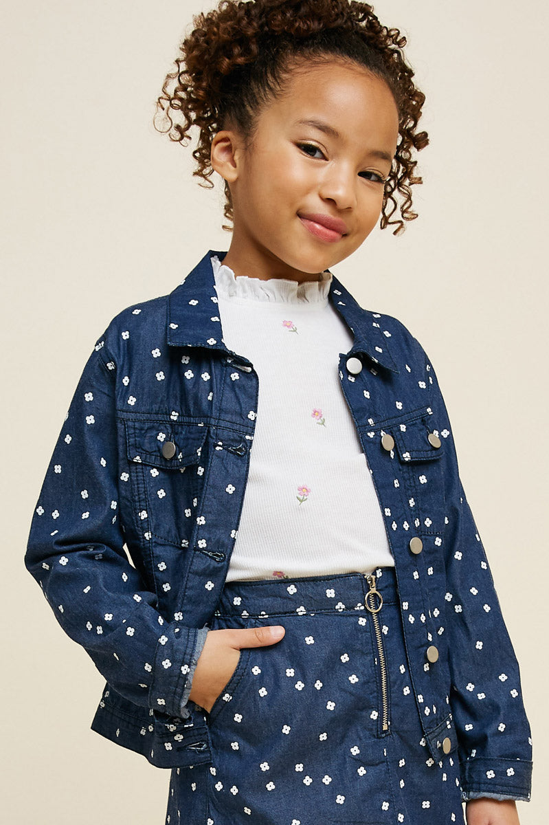 Floral Chambray Denim Trucker Jacket