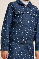 G7281-DENIM Floral Chambray Denim Trucker Jacket Front Detail