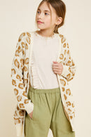G7300-CREAM Leopard Knit Open Front Cardigan Front