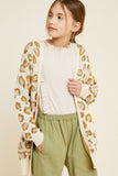 G7300-CREAM Leopard Knit Open Front Cardigan Front