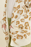 G7300-CREAM Leopard Knit Open Front Cardigan Front Detail