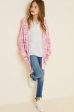 G7300-PINK Leopard Knit Open Front Cardigan Front Detail