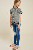 G7305-BLACK Gingham Button-Down Top Side