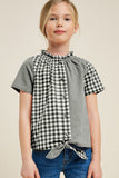 G7305-BLACK Gingham Button-Down Top Front Detail