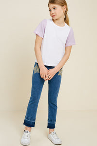 G7311-LAVENDER Contrast Sleeve T-Shirt Alternate Angle