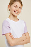 G7311-LAVENDER Contrast Sleeve T-Shirt Alternate Angle