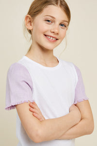 G7311-LAVENDER Contrast Sleeve T-Shirt Alternate Angle