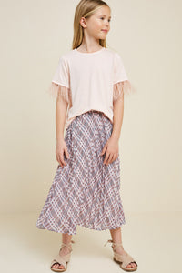 G7319-LT PINK Feather Sleeve T-Shirt Alternate Angle