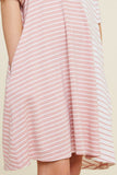 G7333-PINK Contrast Striped Swing Mini Dress Front Detail