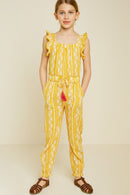 G7340-YELLOW Printed Tassel-Tie Jumpsuit Front