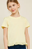 G7372-YELLOW Embroidered Ruffle Daisy T-Shirt Front
