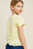 G7372-YELLOW Embroidered Ruffle Daisy T-Shirt Back