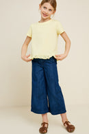 G7372-YELLOW Embroidered Ruffle Daisy T-Shirt Alternate Angle