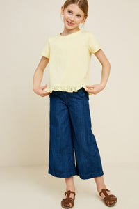 G7372-YELLOW Embroidered Ruffle Daisy T-Shirt Alternate Angle