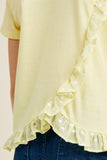 G7372-YELLOW Embroidered Ruffle Daisy T-Shirt Front Detail