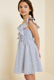 G7377-NAVY Embroidered Stripe Mini Floral Ruffle Dress Alternate Angle