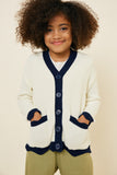 G7455-CREAM Scallop Trim Cardigan Front