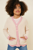 G7455-NATURAL Scallop Trim Cardigan Front