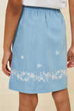 G7546 Off White Girls Floral Embroidered Chambray Skirt Side