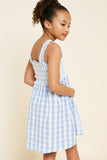 G7605-BLUE Checkered Mini Pocket Dress Back