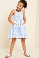 G7605-BLUE Checkered Mini Pocket Dress Alternate Angle