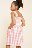 G7605-PINK Checkered Mini Pocket Dress Back