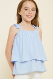 G7607-LT DENIM BLUE Tiered Pleated Strap Tank Top Front