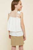 G7607-OFF WHITE Tiered Pleated Strap Tank Top Back
