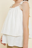 G7607-OFF WHITE Tiered Pleated Strap Tank Top Alternate Angle