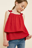 G7607-RED Tiered Pleated Strap Tank Top Front