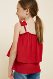 G7607-RED Tiered Pleated Strap Tank Top Back